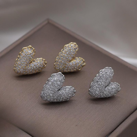 Zircon Heart Stud Earrings
